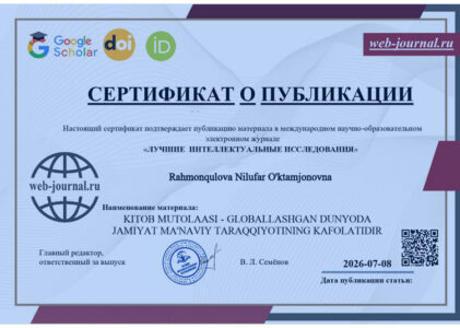 “Kitob mutolaasi-globallashgan dunyoda jamiyat ma’naviy taraqqiyotining kafolatidir”
